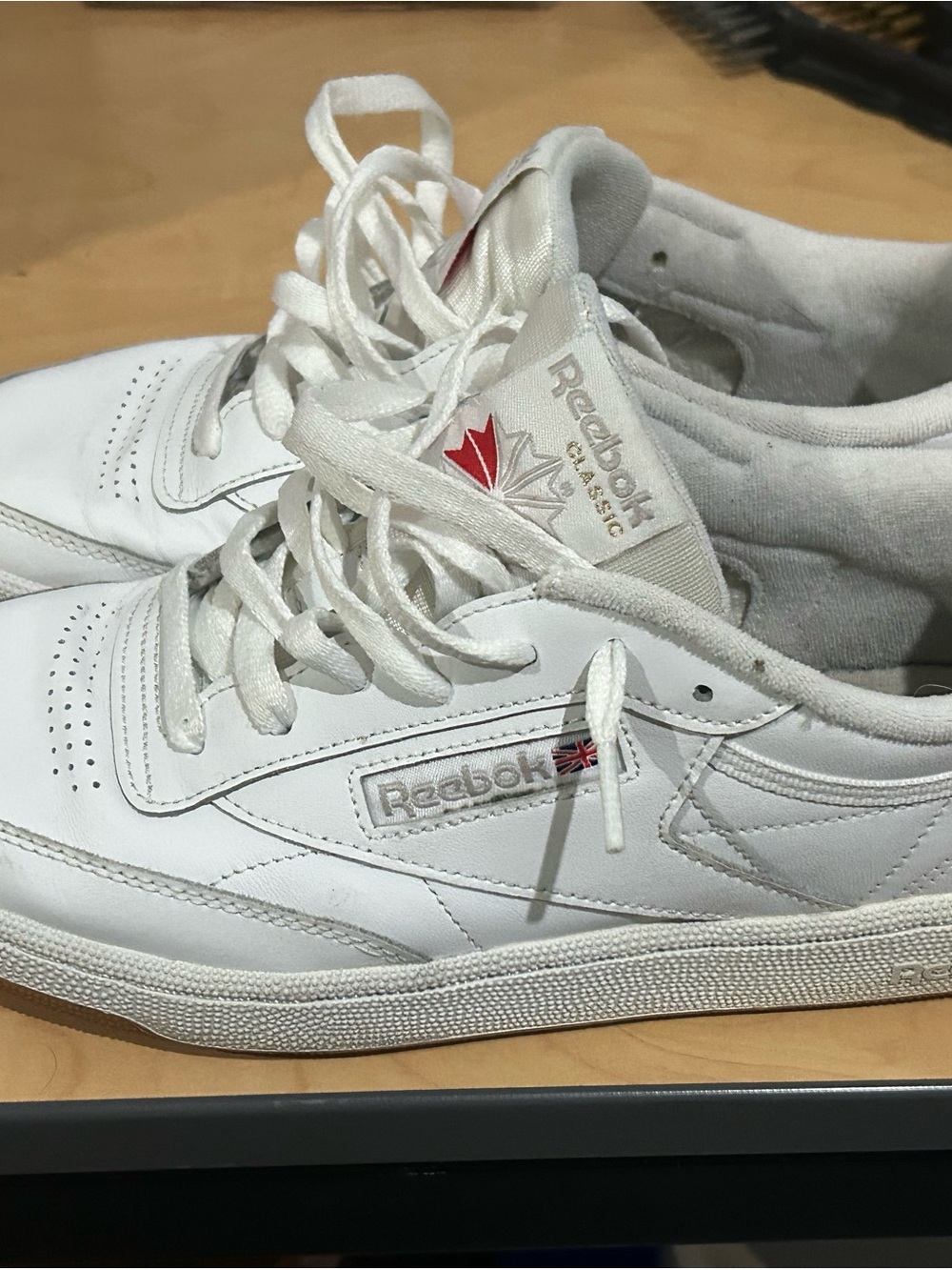 Reebok White Leather Sneakers with Red Logo Accent